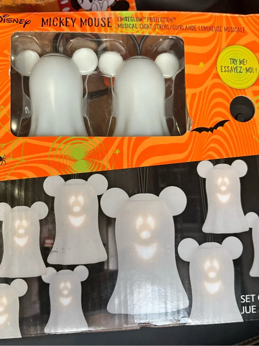 Disney Mickey Mouse Set of 8 Halloween Ghosts 8 Ft Long Musical String Lights